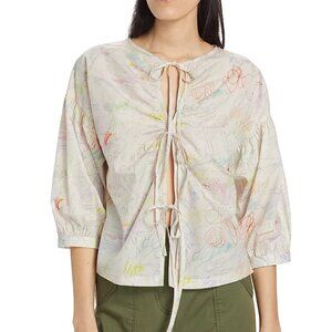 NEW Lingua Franca Jacobs Tie Front Cotton Blouse Jane Print Sz M